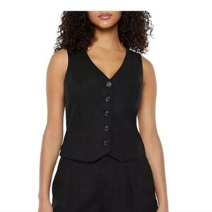 Express Women's Vest XL Classic Fit V-Neck Button Up Linen Vest Black Size XL